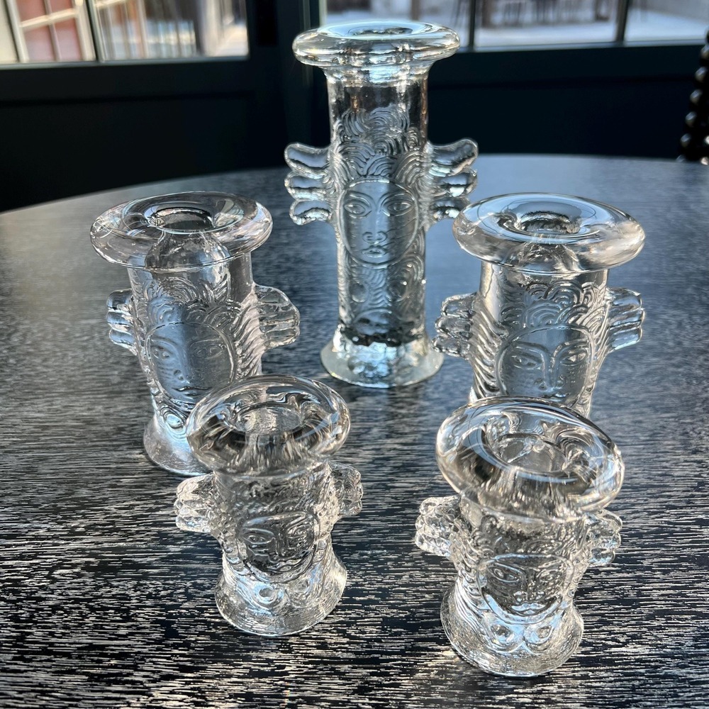 Collection of 5 VTG‎ Bertil Vallien Kosta glass Angel candle holders Sweden 70s